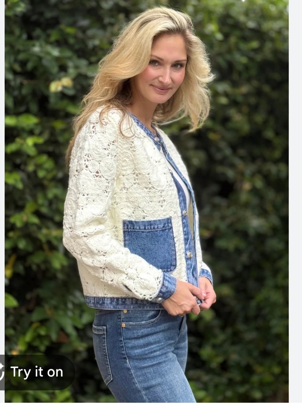 Bluehaven Mixed-Media Cream Crochet & Denim Jacket - Picture 2 of 6